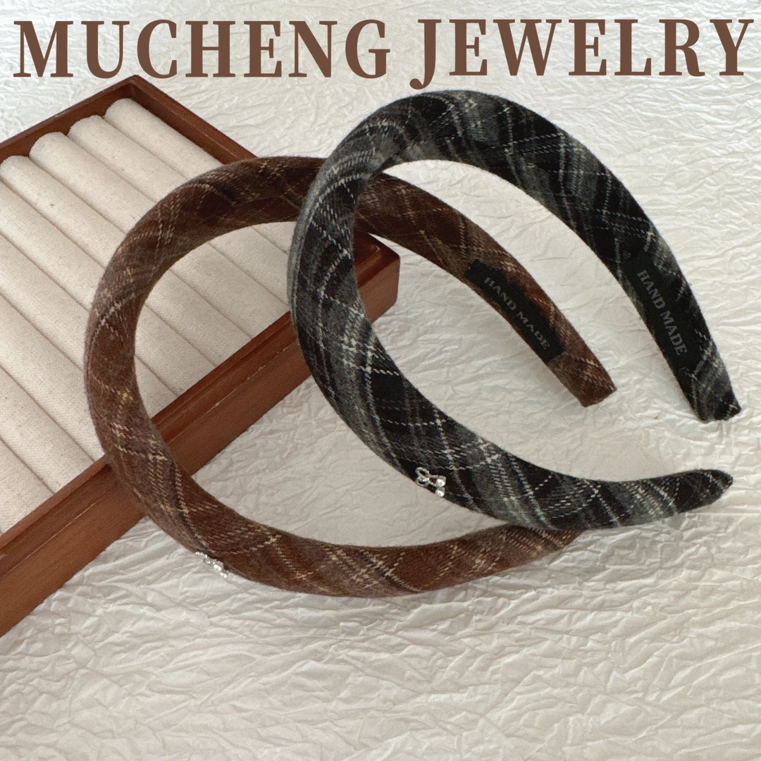 T042学院风高颅顶发箍气质百搭复古棕色法式简约秋冬韩版宽边小众