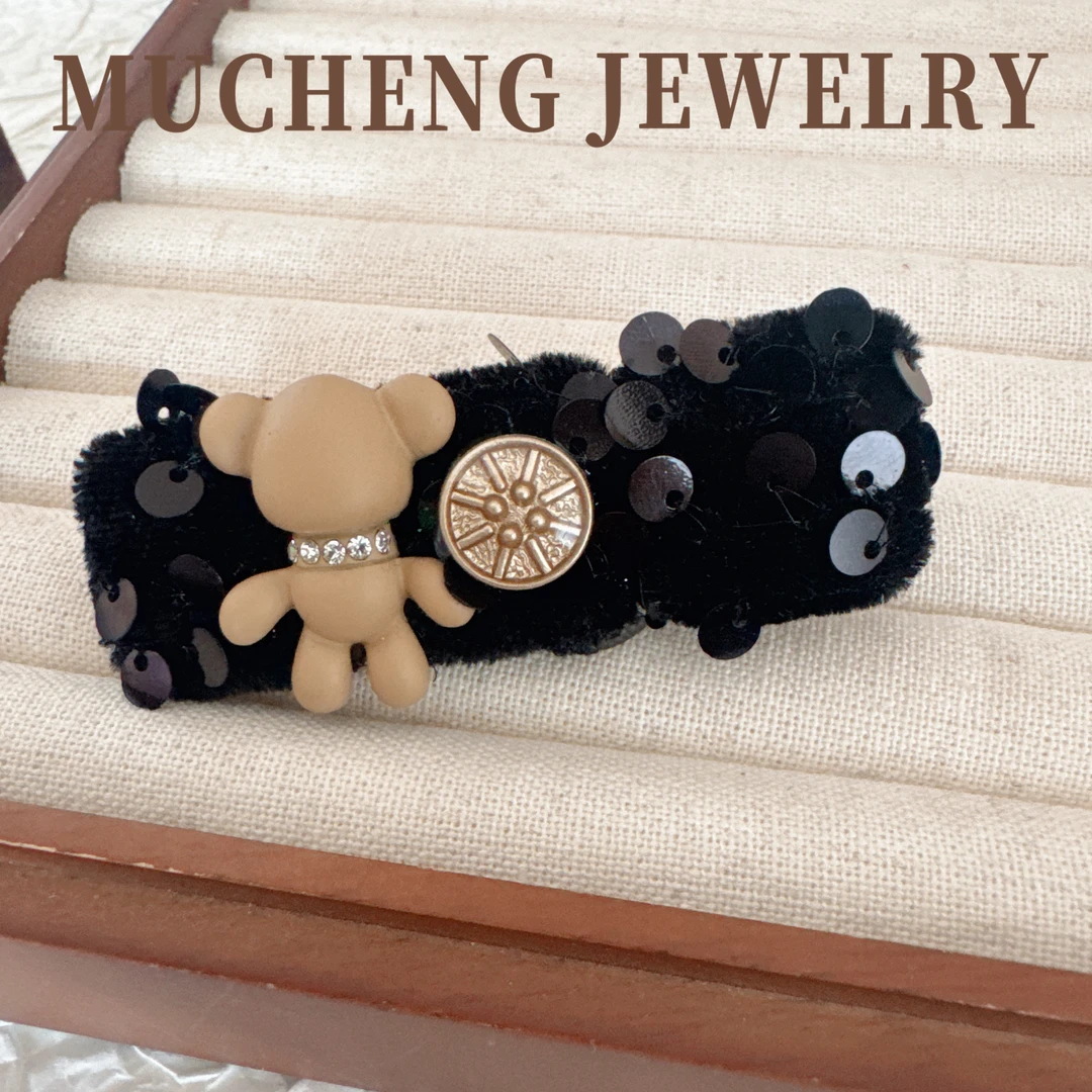 可爱小熊鸭嘴夹子头饰发夹女新款高端边夹侧边刘海夹发饰