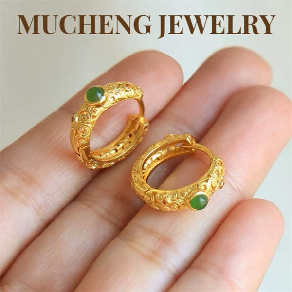 铜合金无非金属耳饰 EH1005复古古法工艺新中式耳环镂空耳钉