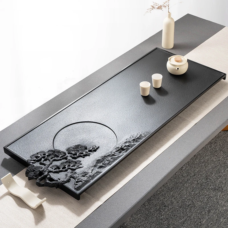 乌金石电木茶盘2024新款客厅茶具茶托盘天然石材石头功夫茶具托盘