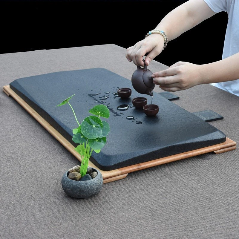 乌金石2024新款茶台沥水式茶托盘长方形创意奢石一体功夫小型茶盘