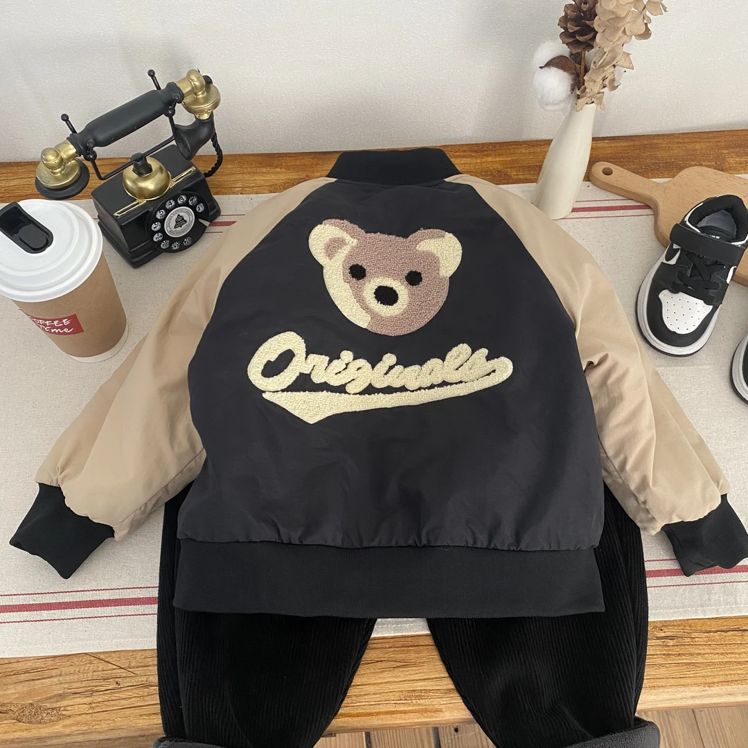 【冬季新款】儿童韩版时尚休闲棉服小熊刺绣洋气宝宝加绒棉衣FF718