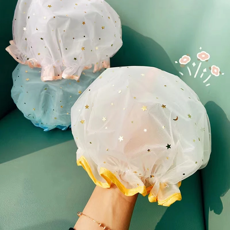 双层浴帽防水新款洗澡洗浴帽女化妆厨房油烟防尘头套成人加厚头罩