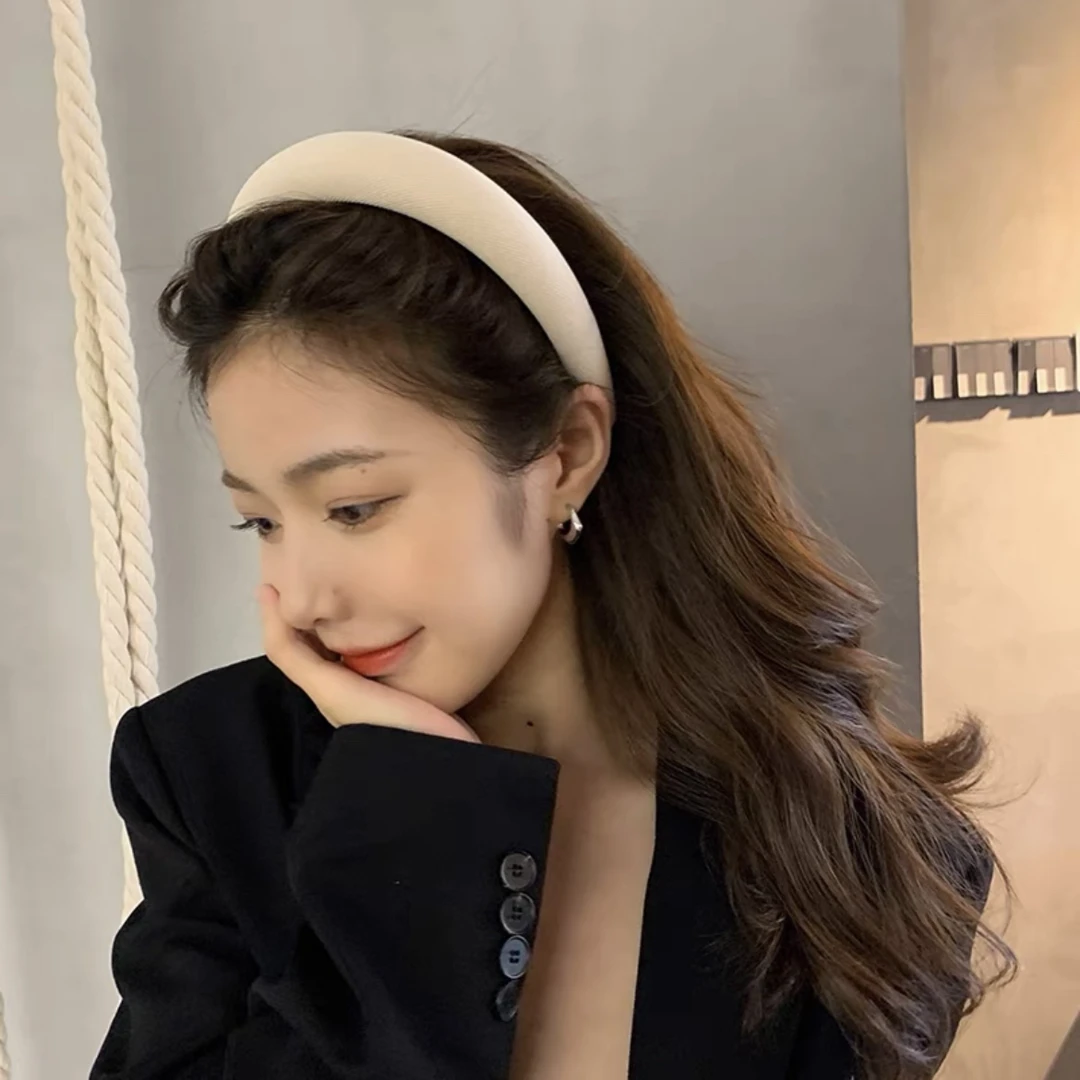 E2704 秋冬新款纯白色短绒百搭超仙优雅 少女高颅顶发箍甜美宽边