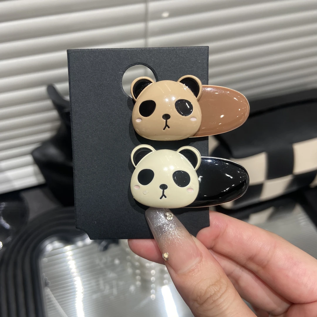 E2484 可爱网红美拉德小熊猫刘海边夹一字夹鸭嘴夹侧边夹发饰