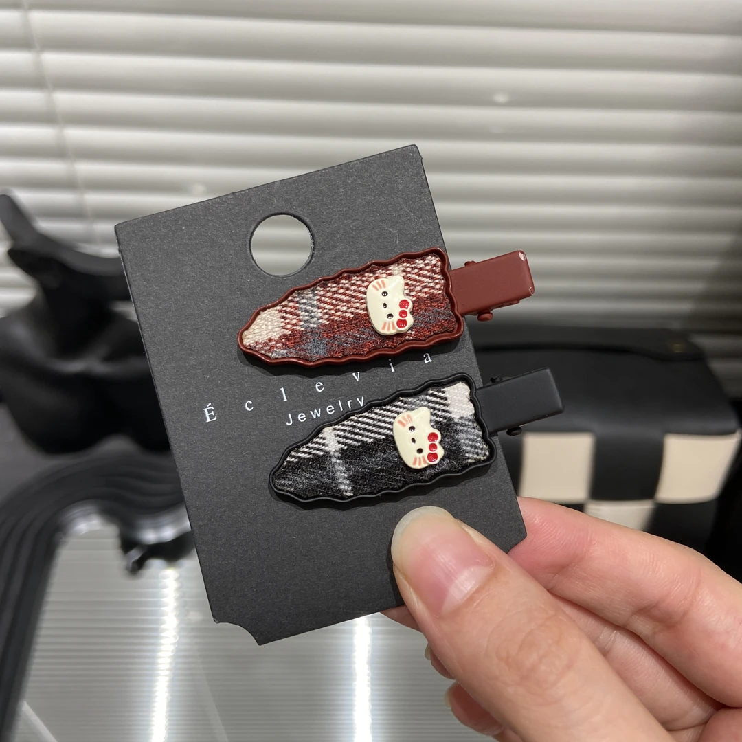 E3834 可爱卡通红色交叉小猫发夹女侧边刘海碎发卡子少女心头饰品