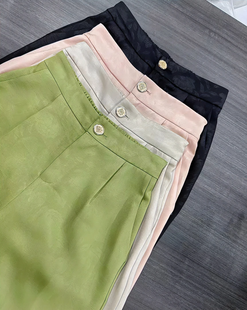 【满园春色】新中式夏季鎏光国风休闲直筒裤气质高腰显瘦10980