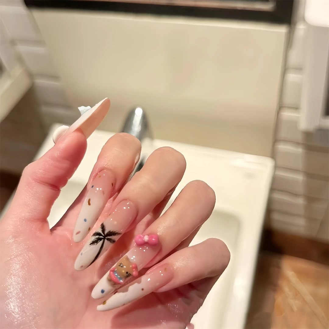 【椰子岛】Ballet纯手工穿戴甲 早秋新款kitty渐变椰子ins手绘卡通