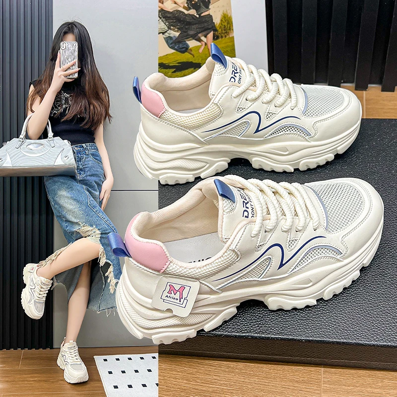 老爹鞋2024夏季单网透气新款厚底增高百搭ins超火潮老爹鞋