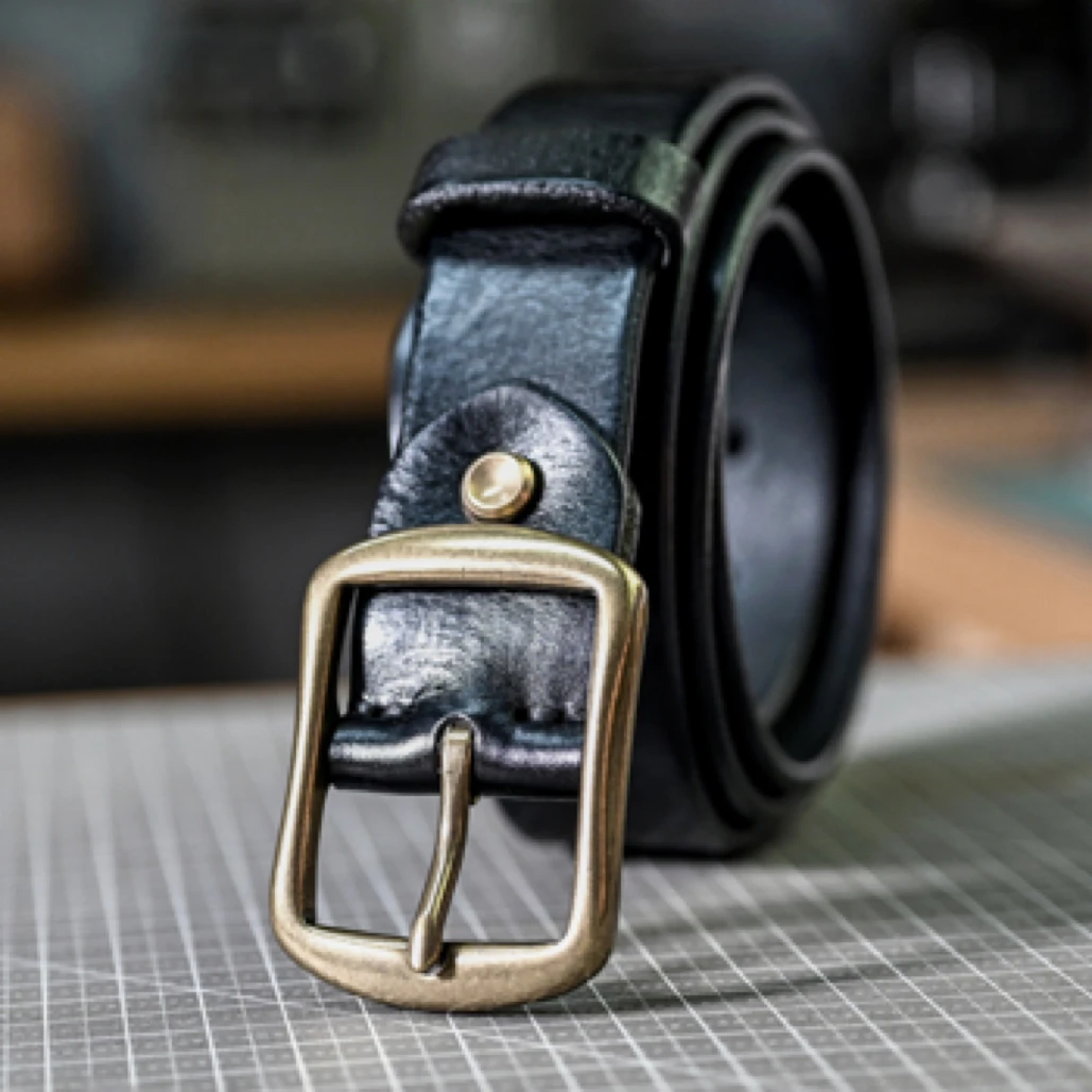 美式腰带植鞣头层牛皮做旧纯铜针扣真皮皮带
