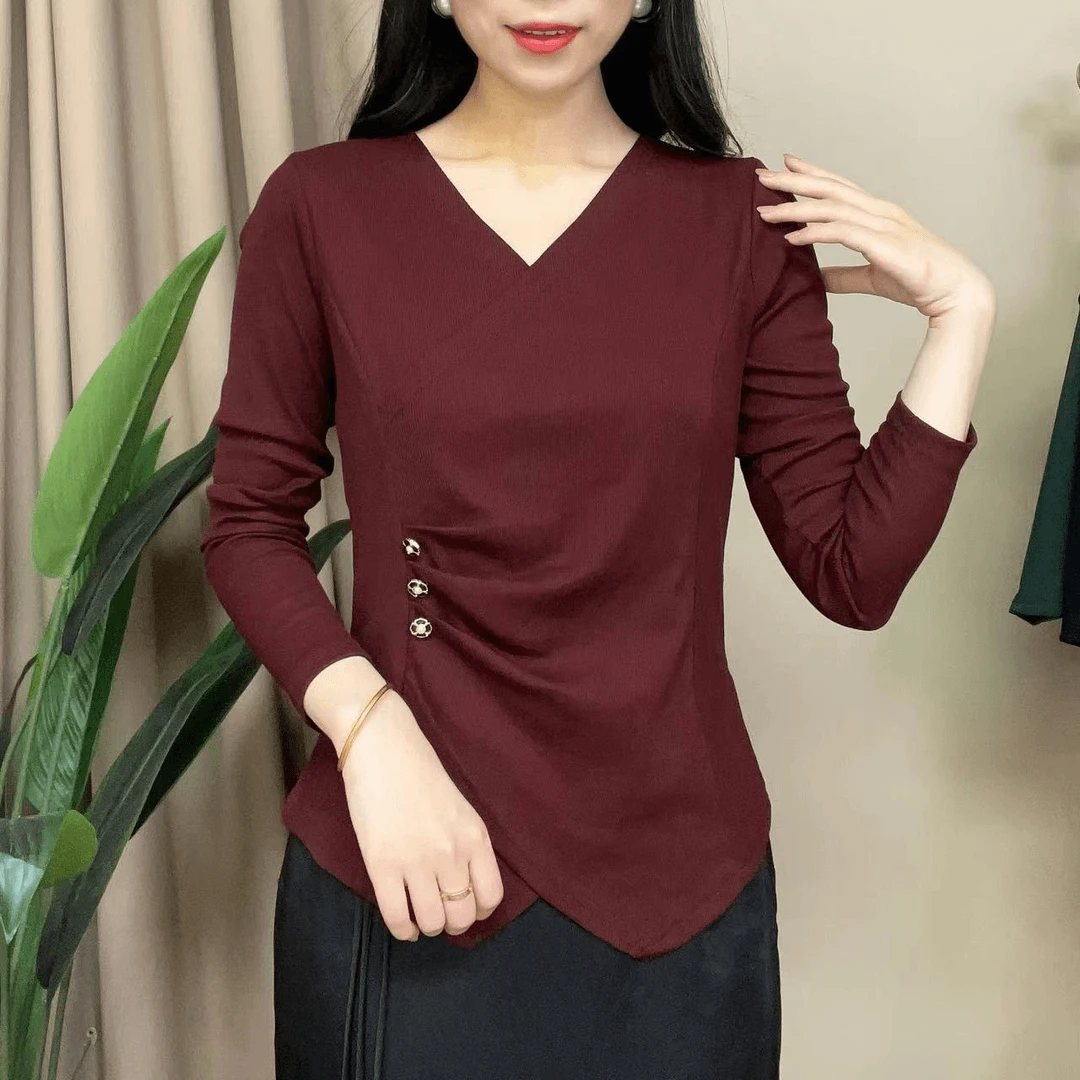 2024早秋新款时尚不规则时尚百搭洋气显瘦气质V领（长袖））
