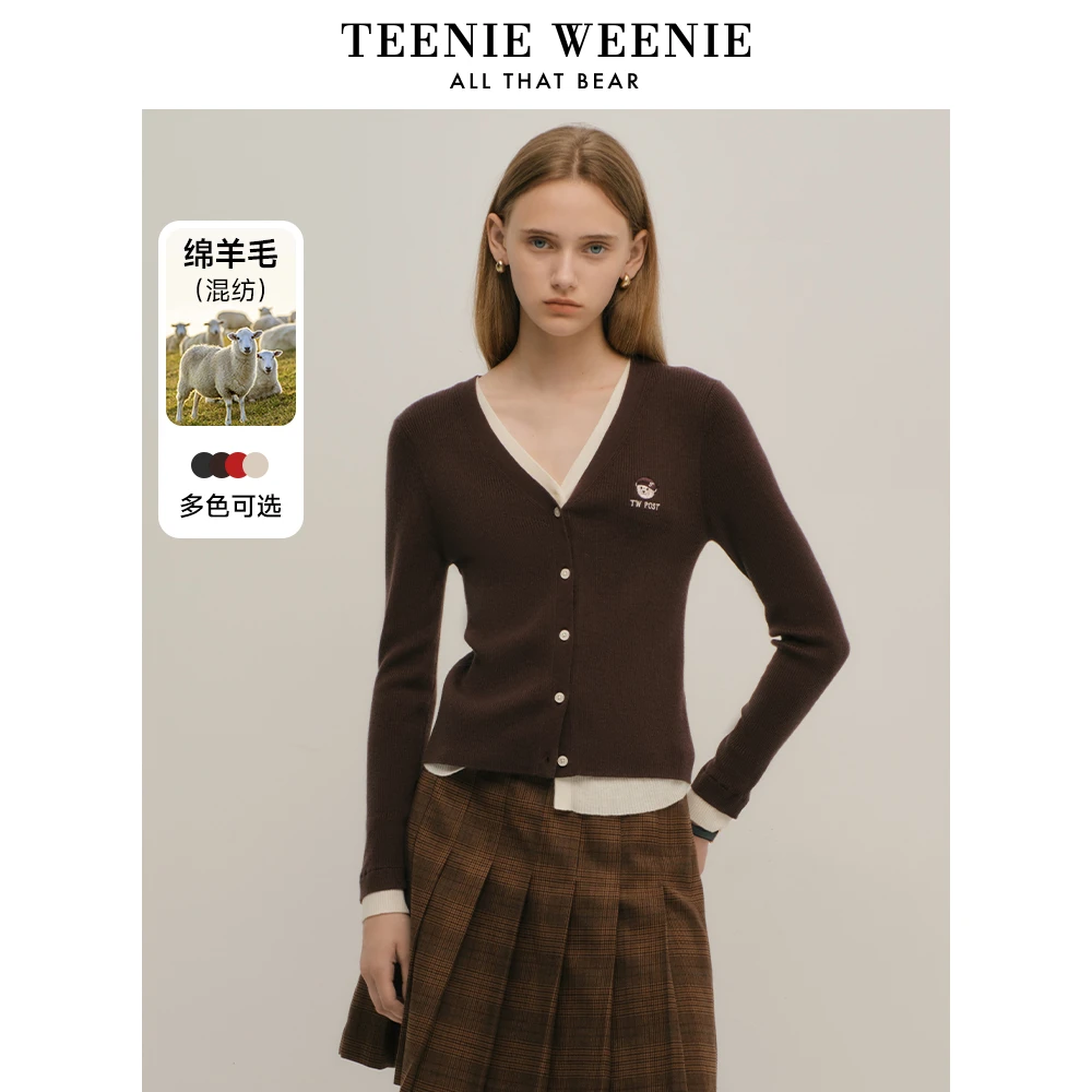 TeenieWeenie小熊绵羊毛假两件长袖针织开衫时髦外套TTCK248T11H