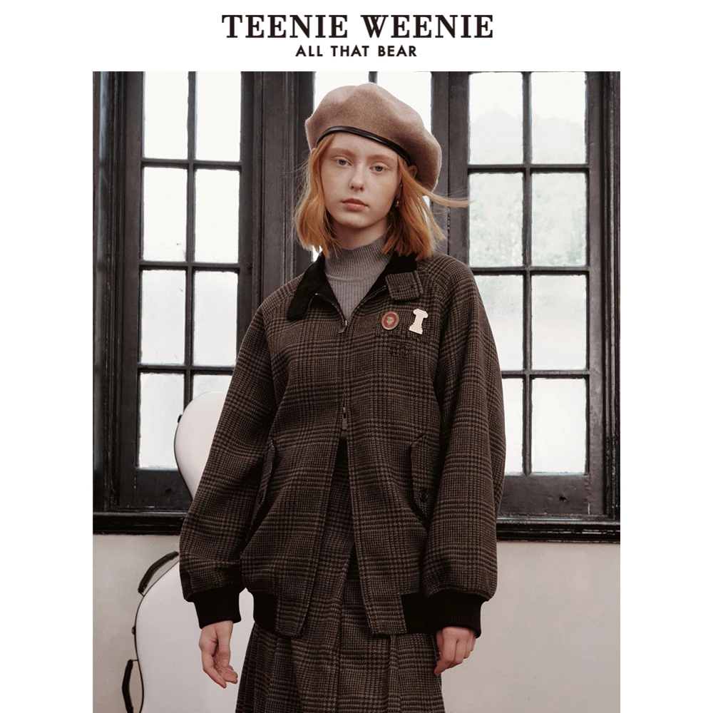 TeenieWeenie小熊2023citywarm撞色格纹夹克外套女装TTJJ23J803N