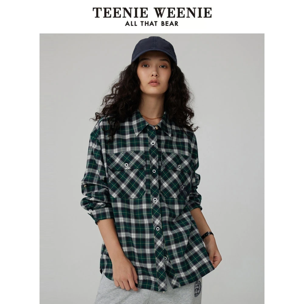 TeenieWeenie小熊休闲活力格纹衬衫宽松松弛感衬衣女TTYC244903P