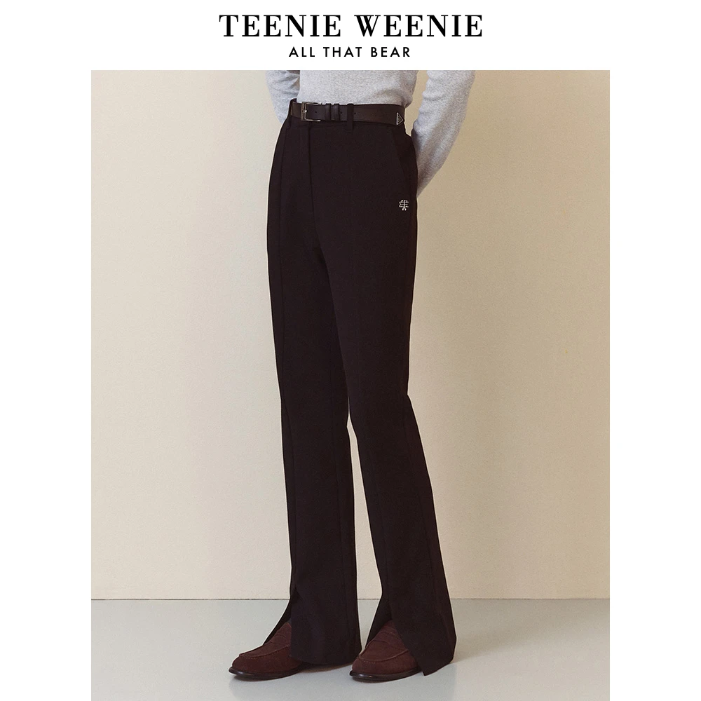 TeenieWeenie小熊2023年学院风新款中缝开叉微喇长裤TTTC234951P