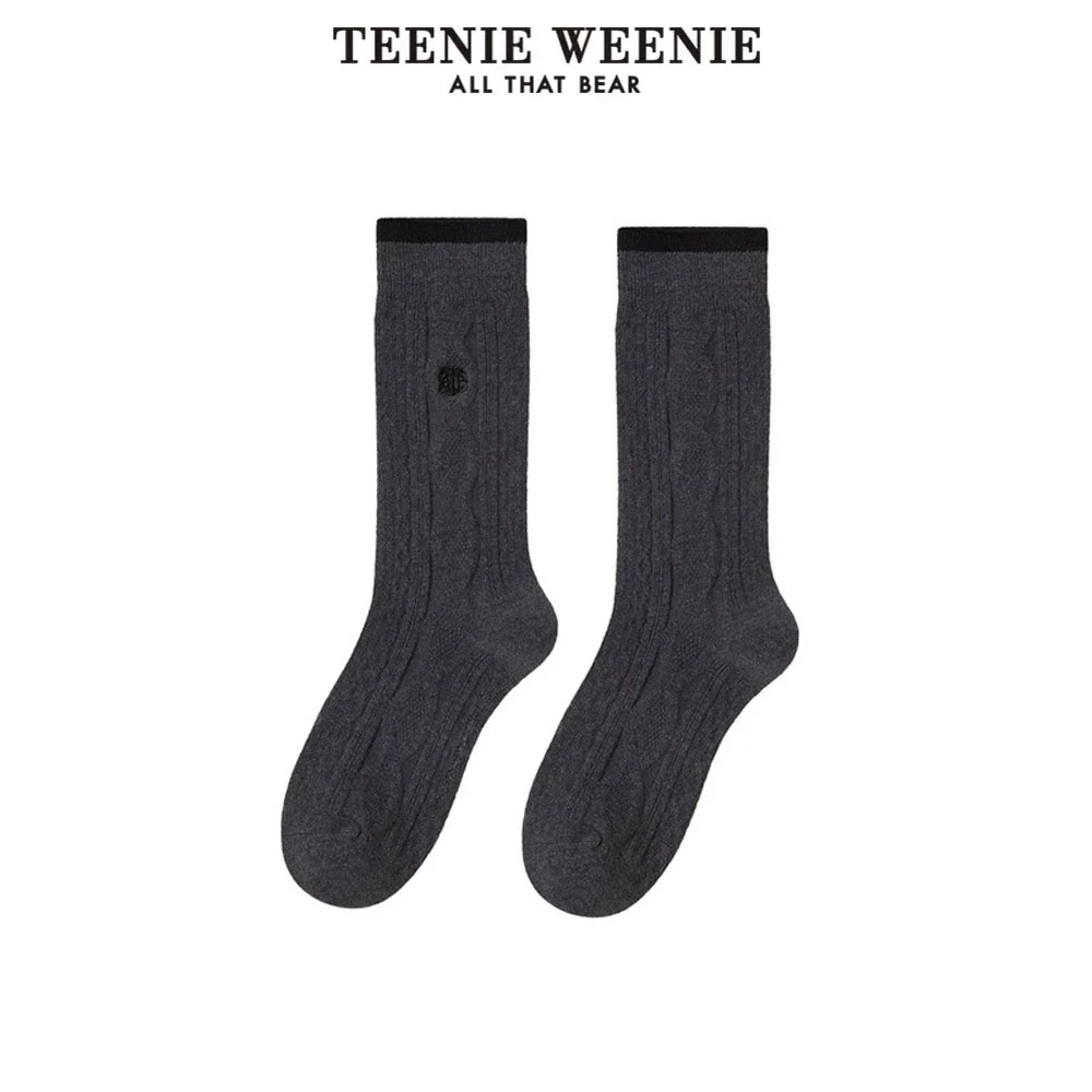 TeenieWeenie小熊字母袜子24年学院风绞花时尚中筒袜TTAY24FV02W