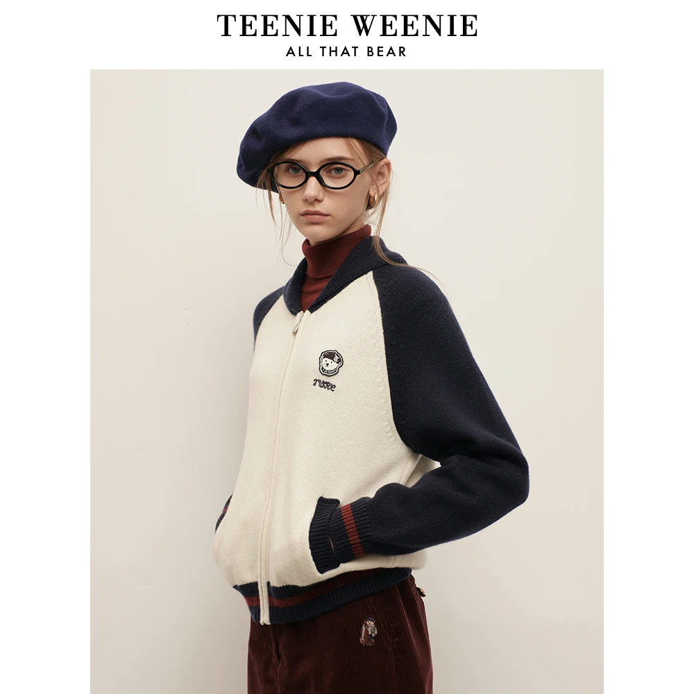 TeenieWeenie小熊24绵羊毛混纺插肩袖翻领针织开衫女TTCK248T18N