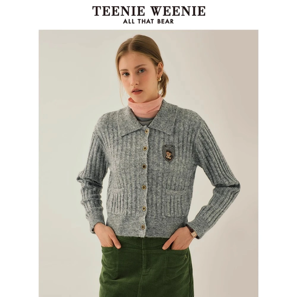 TeenieWeenie小熊卡通毛针织开衫女24冬季新款女毛衫TTCK248V22I