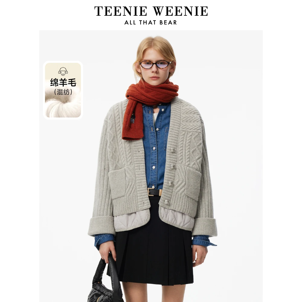 TeenieWeenie小熊假两件针织衫2024冬季新款气质毛衣TTCK244V04W