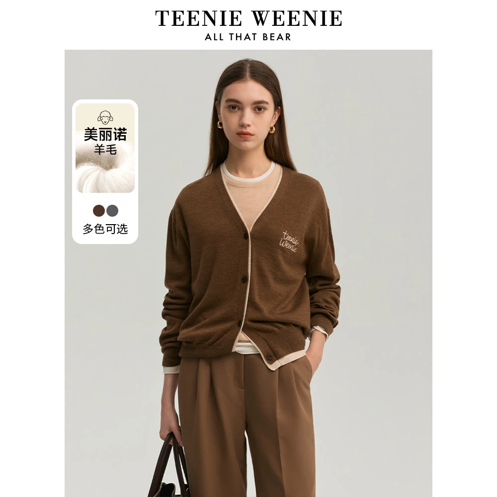 【达人专属】TeenieWeenie小熊24假两件V领针织开衫TTCK248904Y