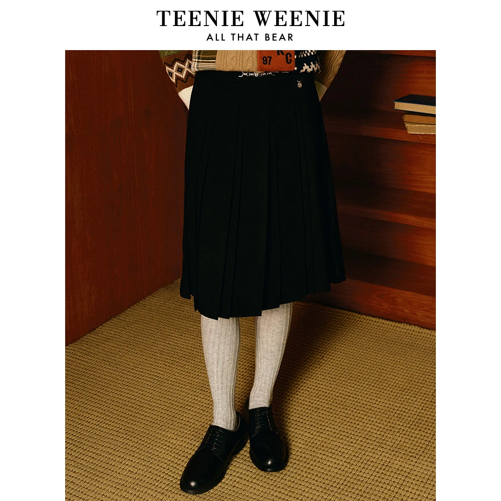TeenieWeenie小熊23年秋冬新款复古百褶裙A字半身裙女TTWH234V01P