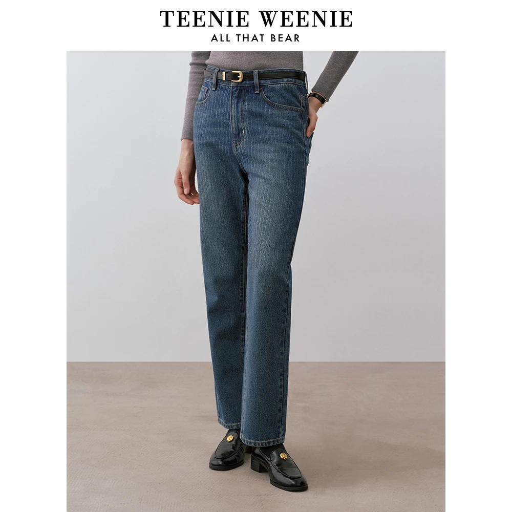 *TeenieWeenie小熊女装牛仔裤2024冬季新款直筒长裤子TTTJ248C22N