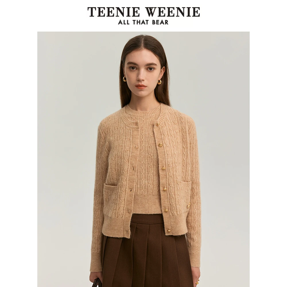 TeenieWeenie小熊2024年羊驼毛混纺绞花开衫外套上衣TTCK248903Y
