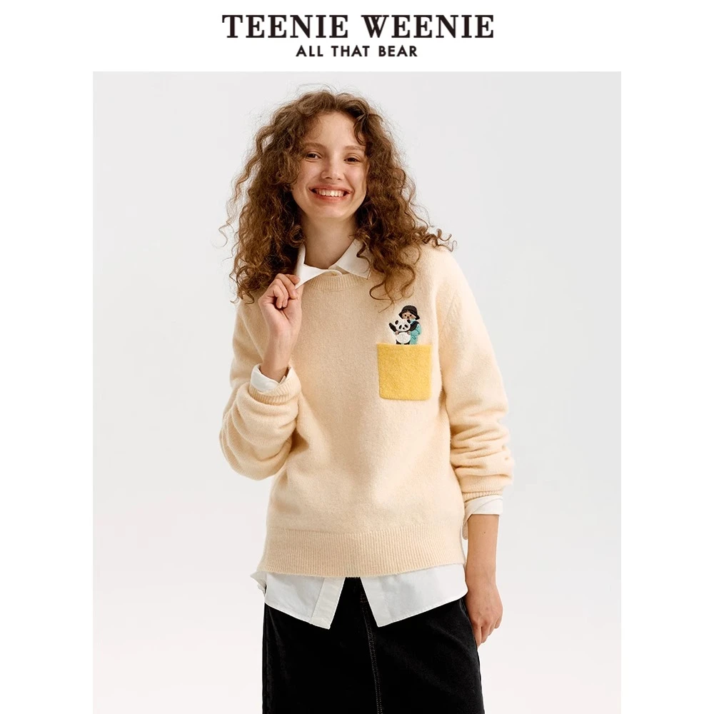 *TeenieWeenie小熊24冬季新款休闲撞色刺绣毛衫针织女TTKW248V44I