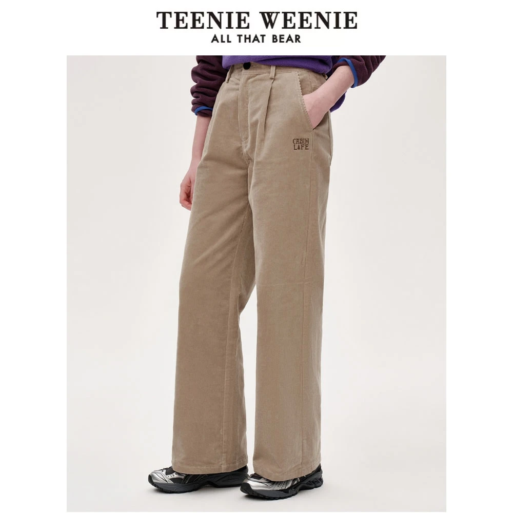 【赵老板专属】TeenieWeenie小熊24精梳棉灯芯绒捏褶直筒长裤女0460