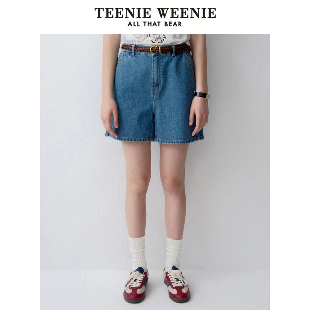 *TeenieWeenie小熊24韩版简约休闲松紧高腰牛仔短裤女TTTF242502P