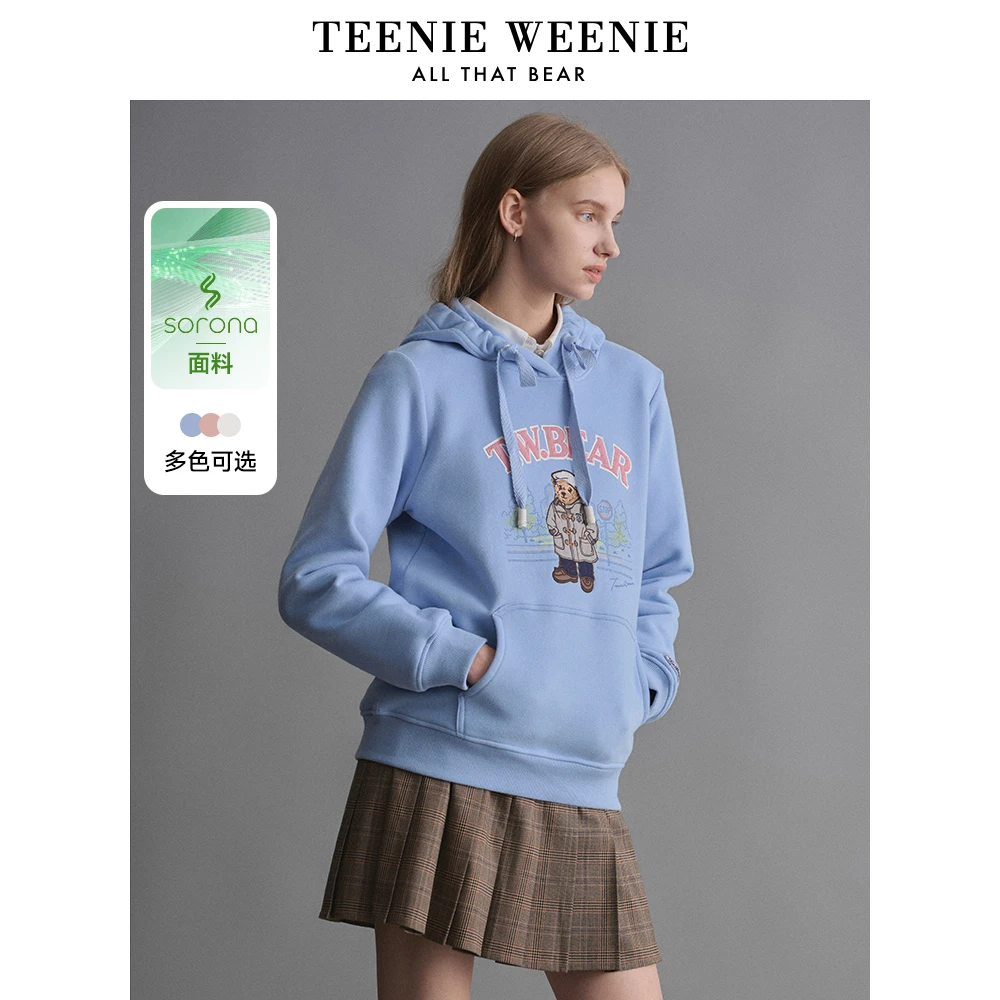 TeenieWeenie小熊23秋冬学院风加绒索罗娜连帽卫衣女TTMW234T01P