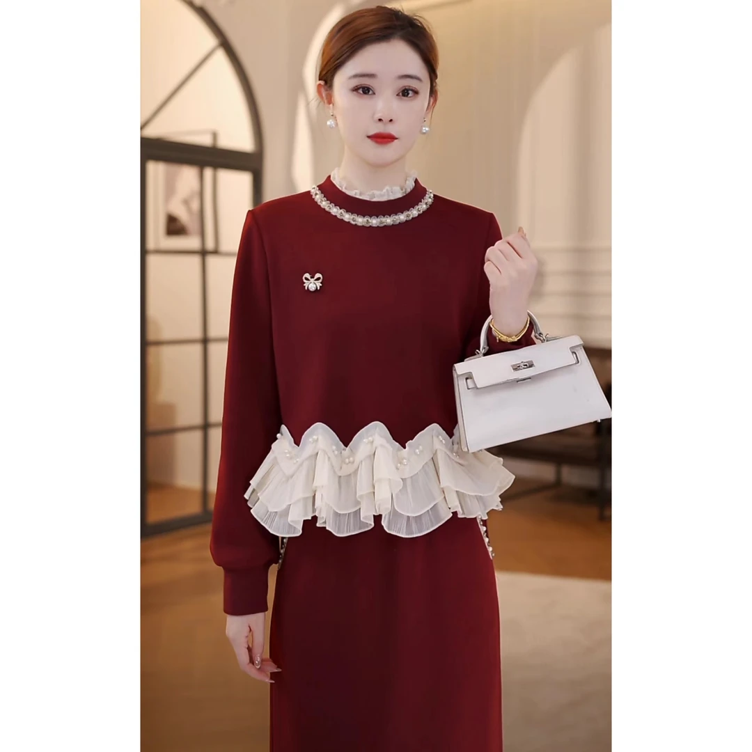 【嘉嘉JIANG】冬日暖意 原创花边设计卫衣保暖加绒套装 XJ244Z1203