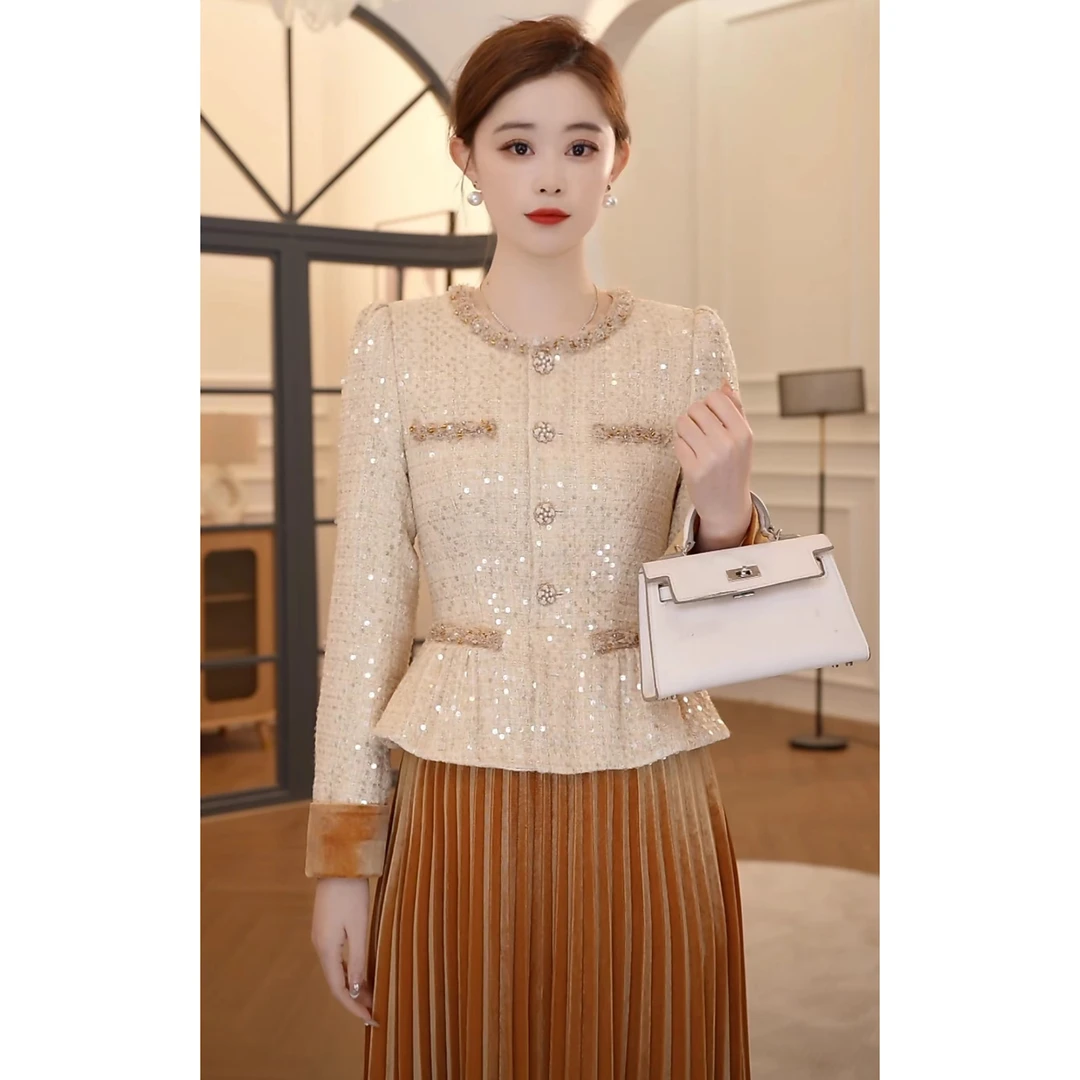 【嘉嘉JIANG】月舞寒殇 冬季拼接法式气质小香风连衣裙 XJ244L1119