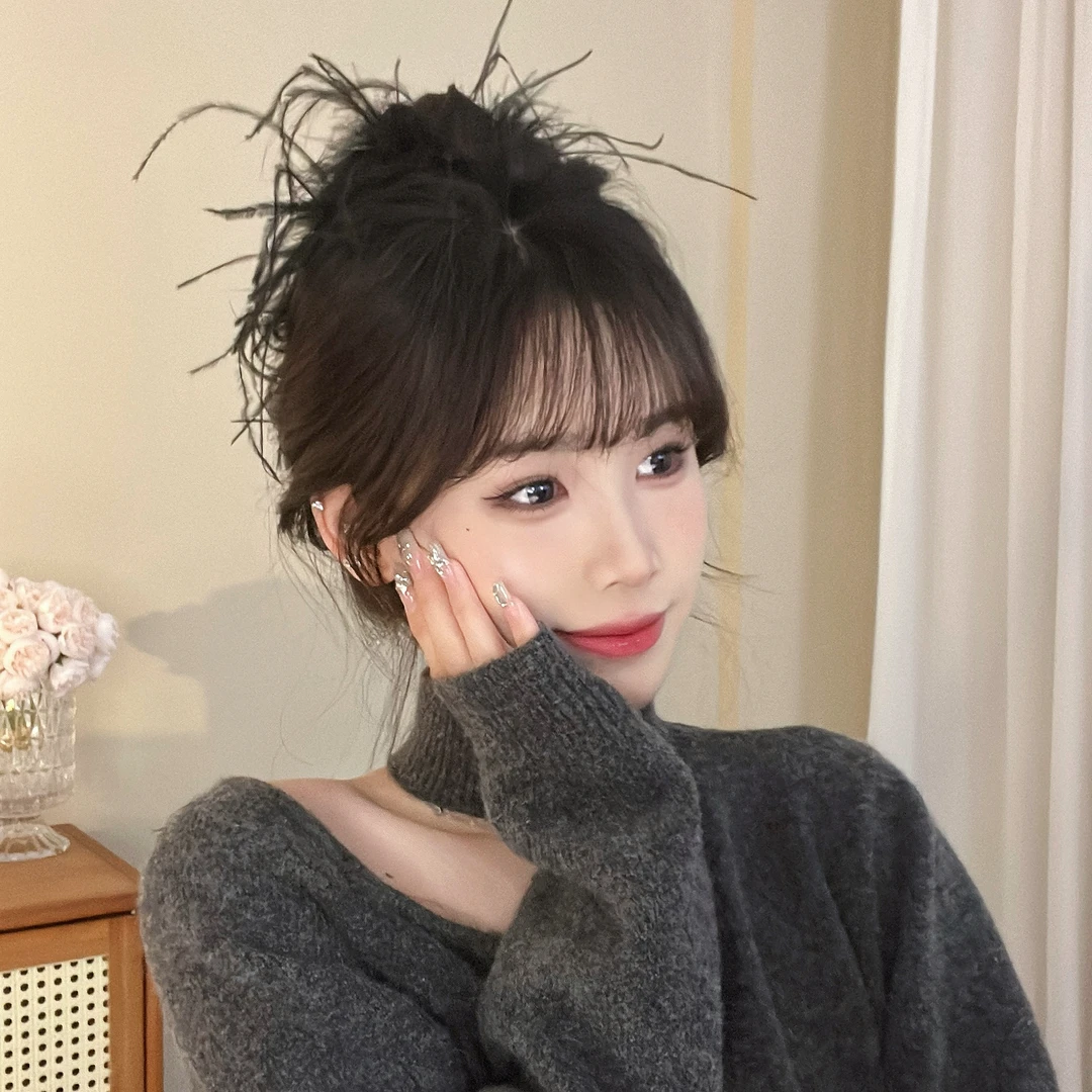 纯欲ins风高级感鸵鸟森系羽毛抓夹后脑勺盘发神器鲨鱼夹发饰气质