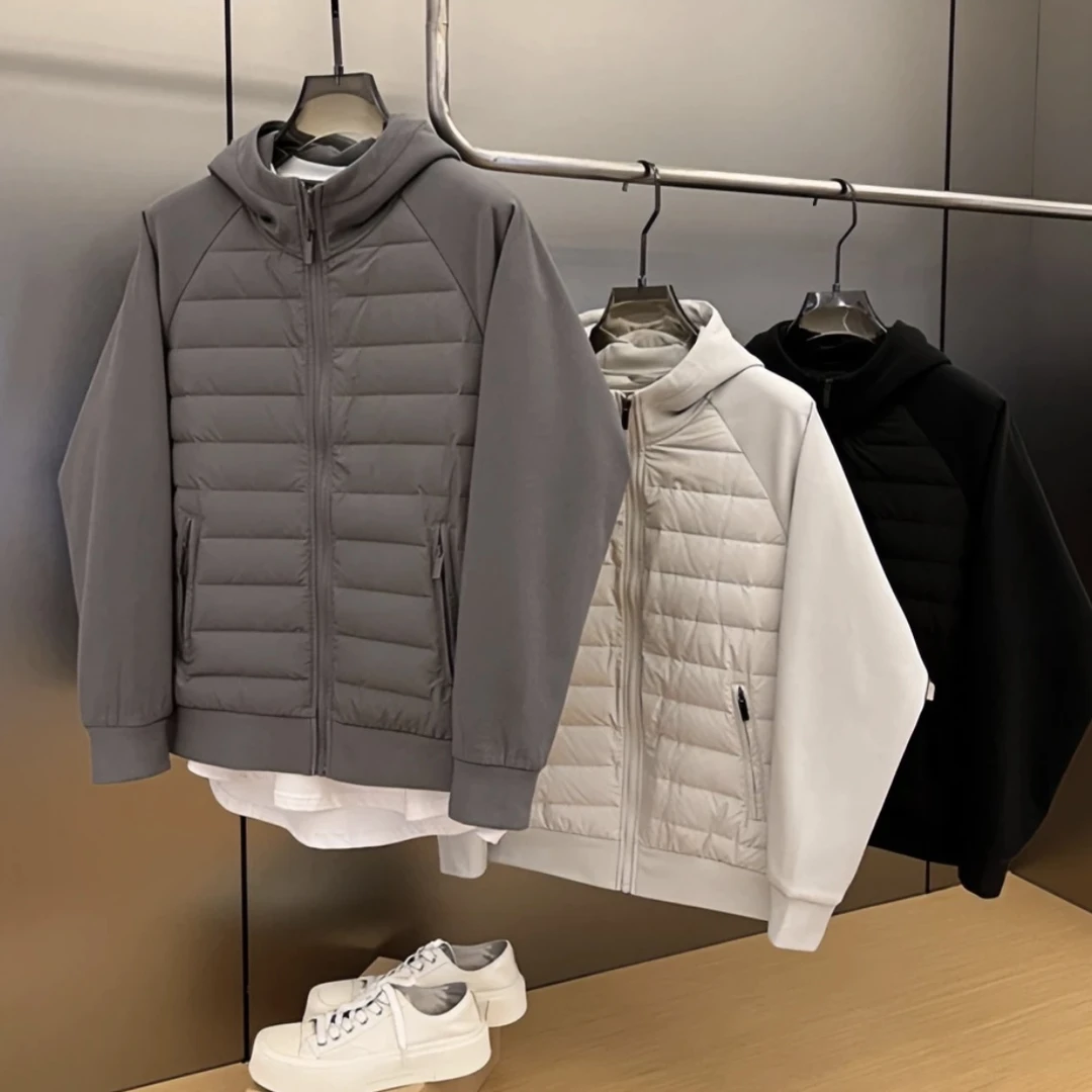 冬季男士休闲简约加厚棉服轻薄连帽保暖卫衣百搭潮流防风纯色外套
