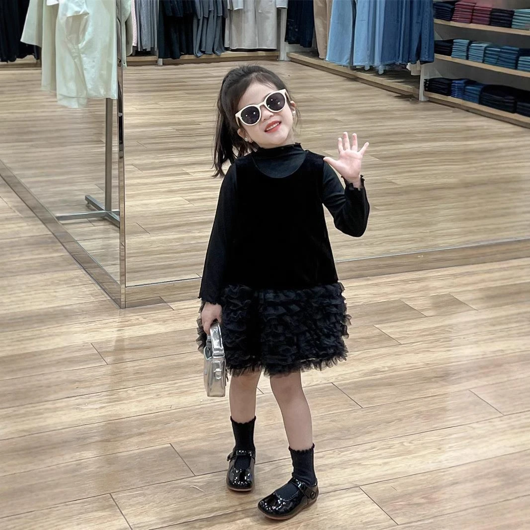 巴拉巴拉恩童装女童2024秋冬新款丝绒多层蛋糕裙网纱背心裙公主裙