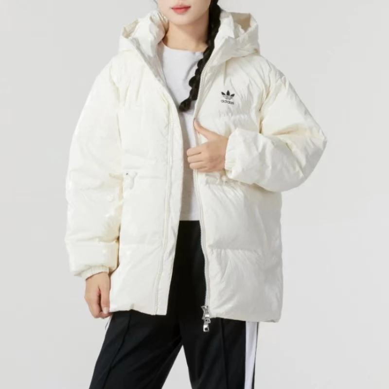 Adidas三叶草保暖仿皮运动600蓬连帽鸭绒羽绒服 JD3781