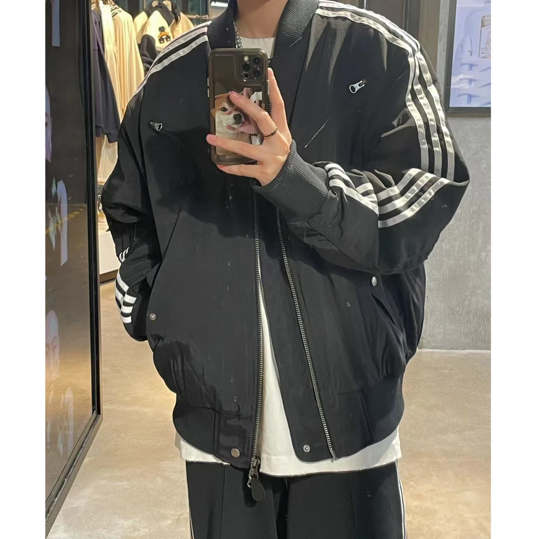 adidas三叶草复古时尚保暖飞行员运动宽松夹克外套棉服 JD3744