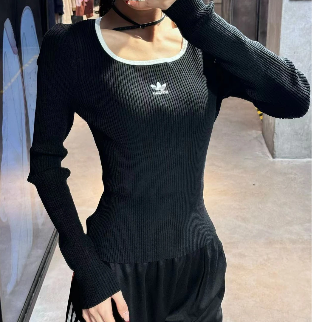 adidas阿迪达斯 复古穿搭针织运动紧身方领套头衫JM8055