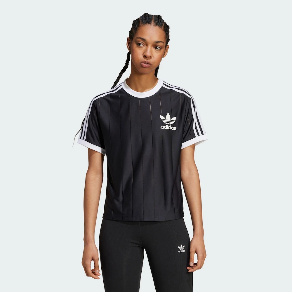 Adidas三叶草休闲复古夏季运动条纹短袖圆领T恤IX5505