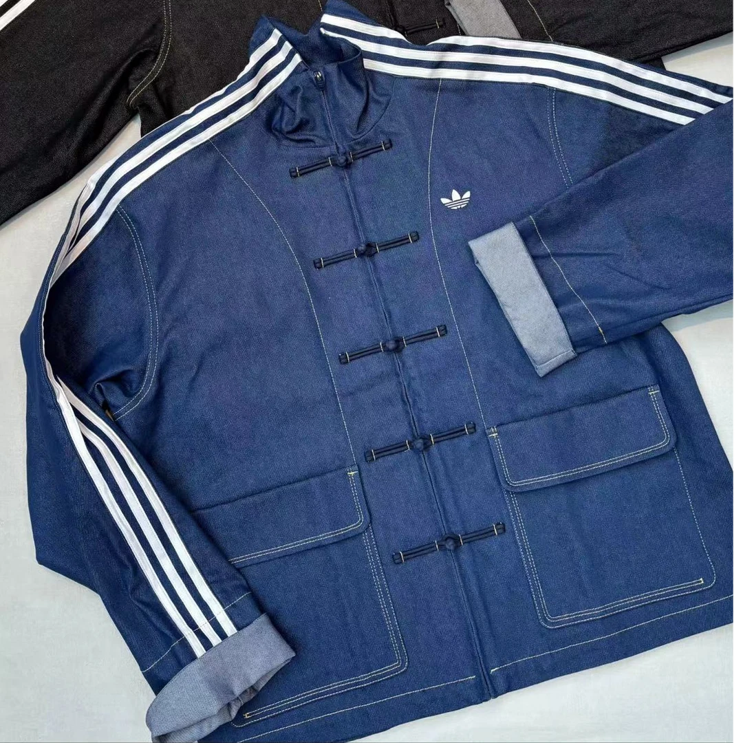 Adidas三叶草CN TT DENIM新中式唐装盘扣牛仔宽松夹克外套JW1968