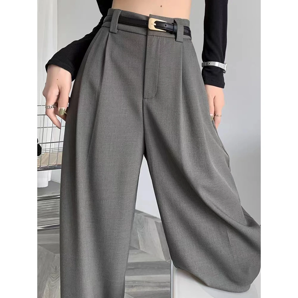 灰色高级感西装裤子女春秋季2024新款高腰显瘦窄版垂感直筒阔腿裤