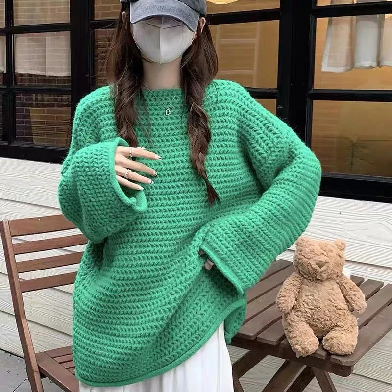 日系温柔粗毛线针织衫软糯毛衣女加厚秋冬装宽松慵懒风高级感上衣