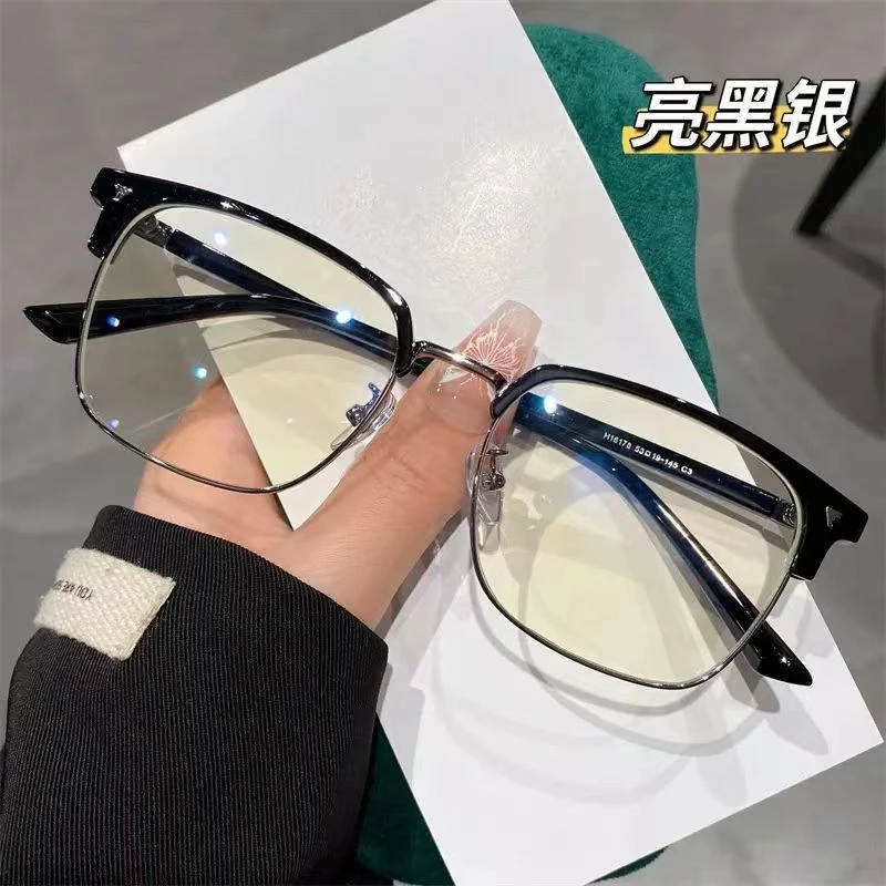 新款痞帅斯文半框近视眼镜理工男学生防蓝光防辐射黑武士大框平光
