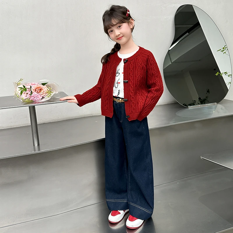 套装2024新款6-12岁15岁女童女孩时髦牛仔裤网红两件套外套潮棉服