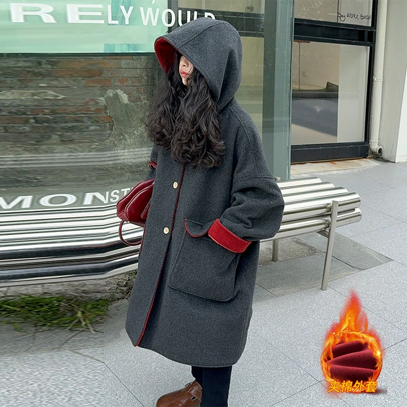 女童夹棉外套2024新款洋气儿童呢大衣女孩冬季长裤女大童冬装衣服