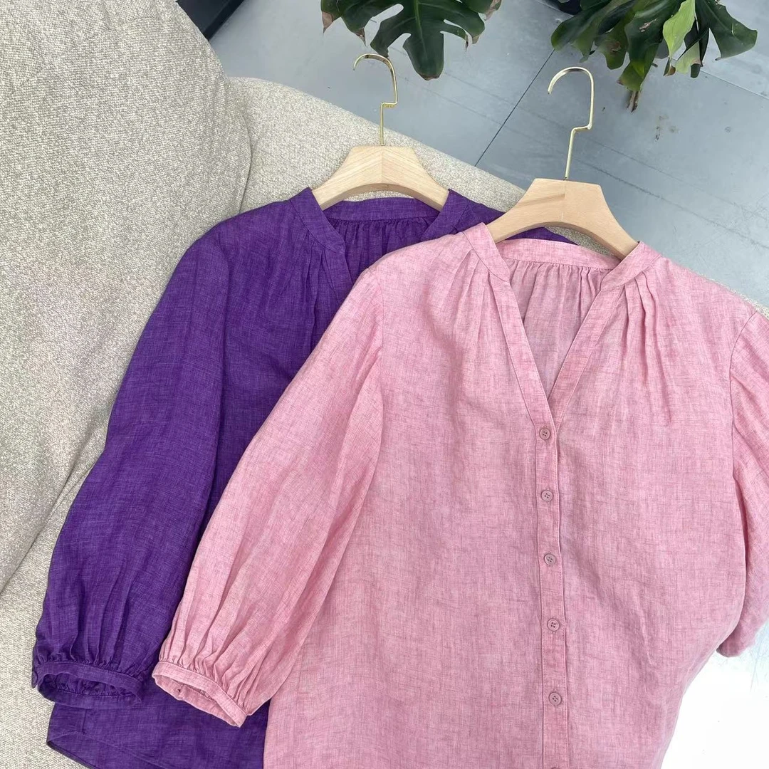 【钱老板专享】法式慵懒呼吸感V领收褶上衣YS2501509