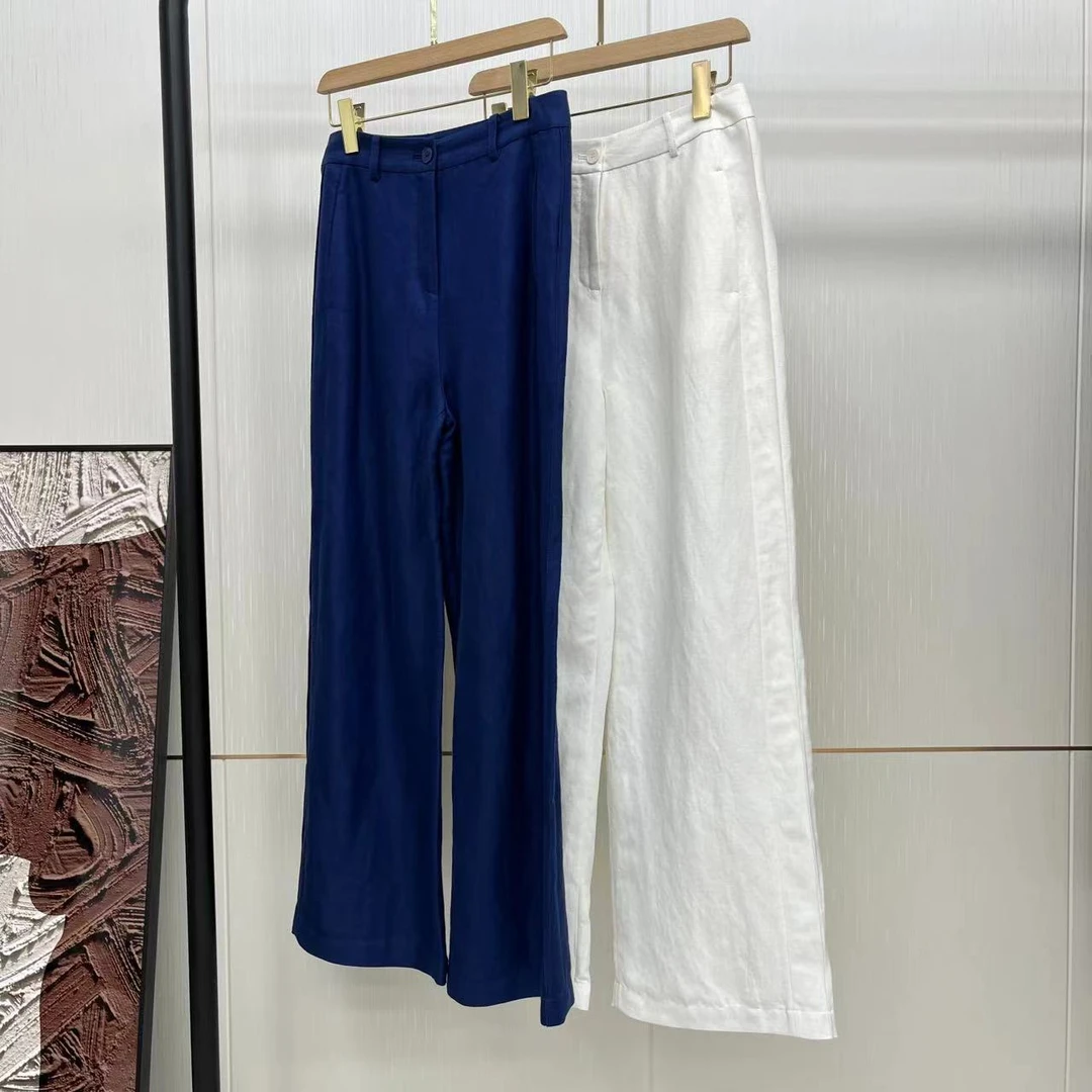 【钱老板专享】中高腰斜插口袋直筒长裤蓝色YK2301006