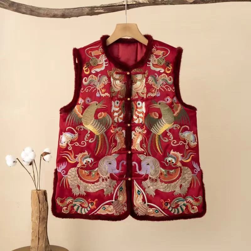 恒鑫安新中式包罗万象重工刺绣国风夹棉马夹