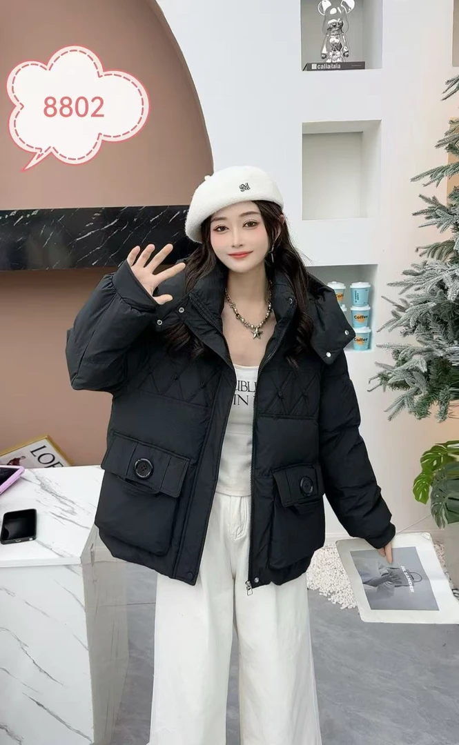 恒鑫安韩版连帽大扣时尚百搭羽绒外套-8802